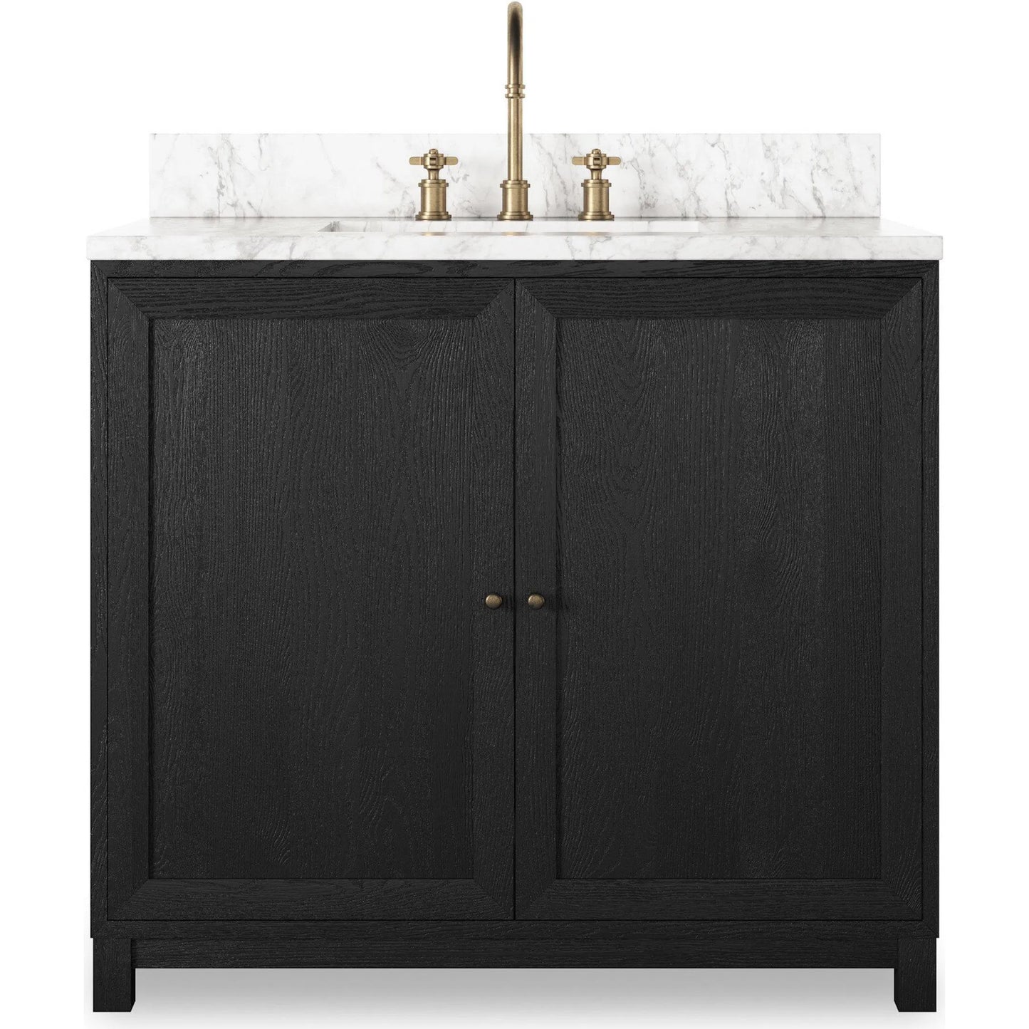 002 SI-2377102 | Additional Silo | Millie Single Vanity by Four Hands in satin drifted black veneer, carrara marble. Made from oak veneer, solid marble in a unique style.