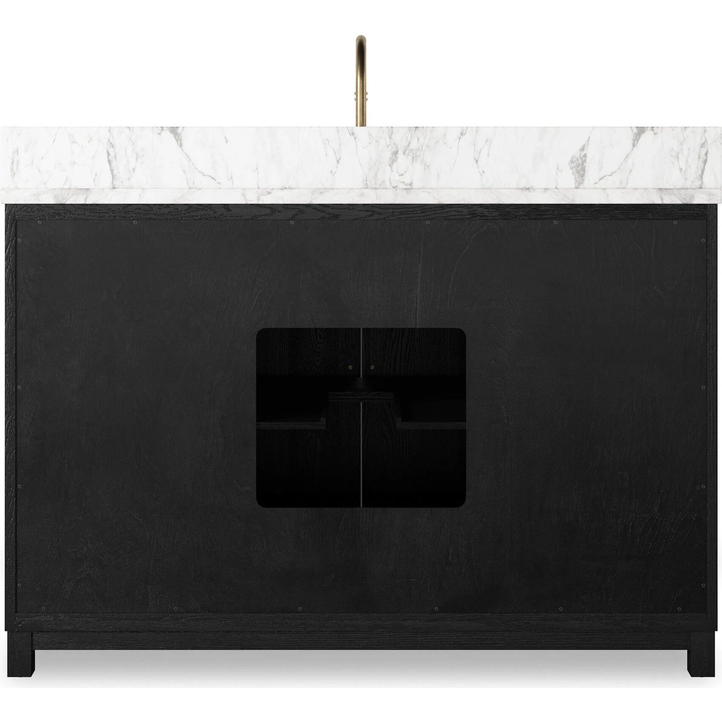 004 SI-2377103 | Additional Silo | Millie Single Wide Vanity by Four Hands in satin drifted black veneer, carrara marble. Made from oak veneer, solid marble in a unique style.