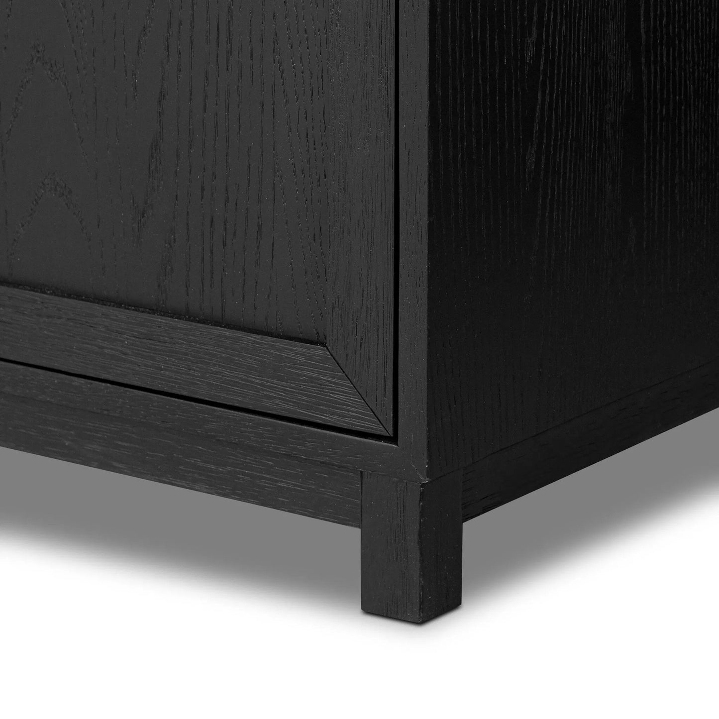 011 SI-2377103 | Closeup | Millie Single Wide Vanity by Four Hands in satin drifted black veneer, carrara marble. Made from oak veneer, solid marble in a unique style.