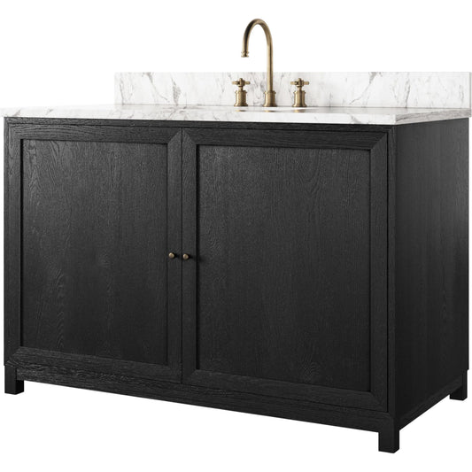 001 SI-2377103 | Primary Silo | Millie Single Wide Vanity by Four Hands in satin drifted black veneer, carrara marble. Made from oak veneer, solid marble in a modern style.