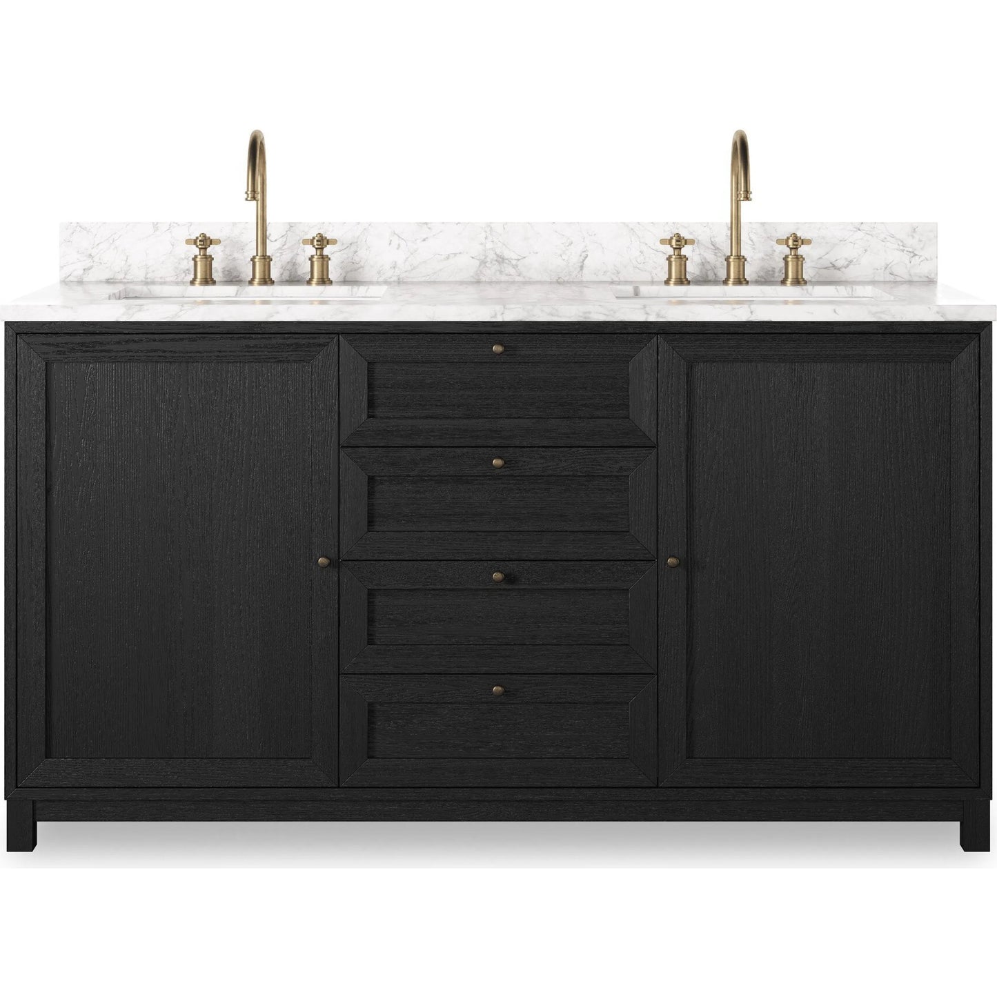 002 SI-2377101 | Additional Silo | Millie Double Vanity by Four Hands in satin drifted black veneer, carrara marble. Made from oak veneer, solid marble in a unique style.