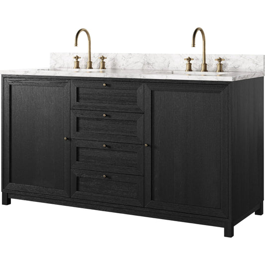 001 SI-2377101 | Primary Silo | Millie Double Vanity by Four Hands in satin drifted black veneer, carrara marble. Made from oak veneer, solid marble in a modern style.