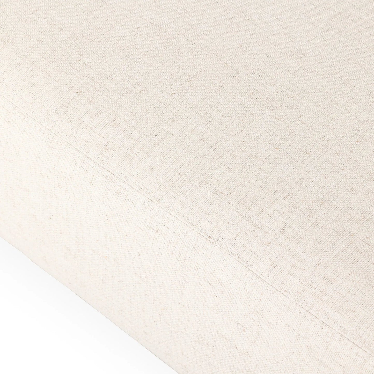 009 SI-2449397 | Closeup | Kirby Accent Bench by Four Hands in alcala cream, vintage natural. Made from 70% polyester, 20% viscose (rayon), 10% flax/linen, solid parawood in a transitional style.
