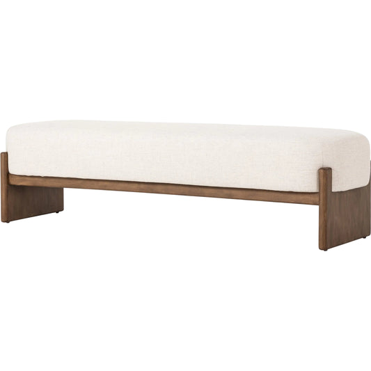 001 SI-2449397 | Primary Silo | Kirby Accent Bench by Four Hands in alcala cream, vintage natural. Made from 70% polyester, 20% viscose (rayon), 10% flax/linen, solid parawood in a transitional style.