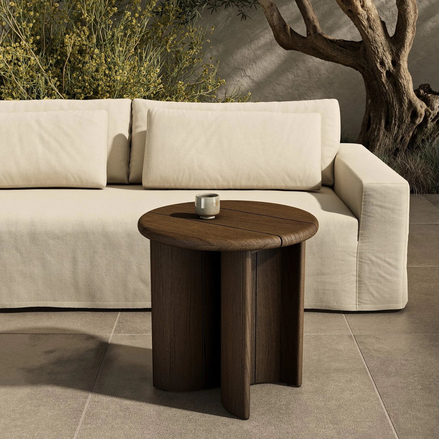 012 SI-2320211 | Lifestyle | Paden Outdoor End Table by Four Hands in stained toasted brown-fsc. Made from solid fsc®-certified teak in a unique style.