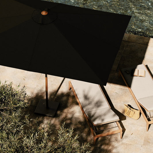 Baska Outdoor Rectangular Umbrella by Four Hands. Made from 100% acrylic, solid fsc®-certified teak in a modern style.