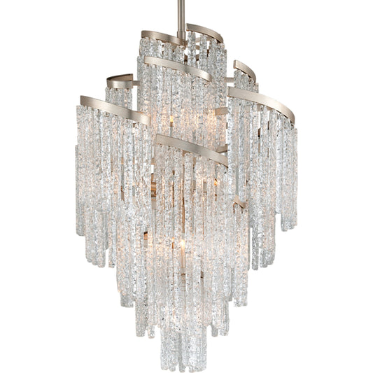 001 S-309406 | Additional Silo | Mont Blanc 13 Light Chandelier by Corbett in modern silver leaf. Made from hand-crafted iron in a modern style.