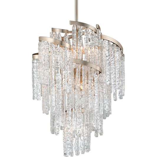 001 S-309408 | Additional Silo | Mont Blanc 9 Light Chandelier by Corbett in modern silver leaf. Made from hand-crafted iron in a modern style.