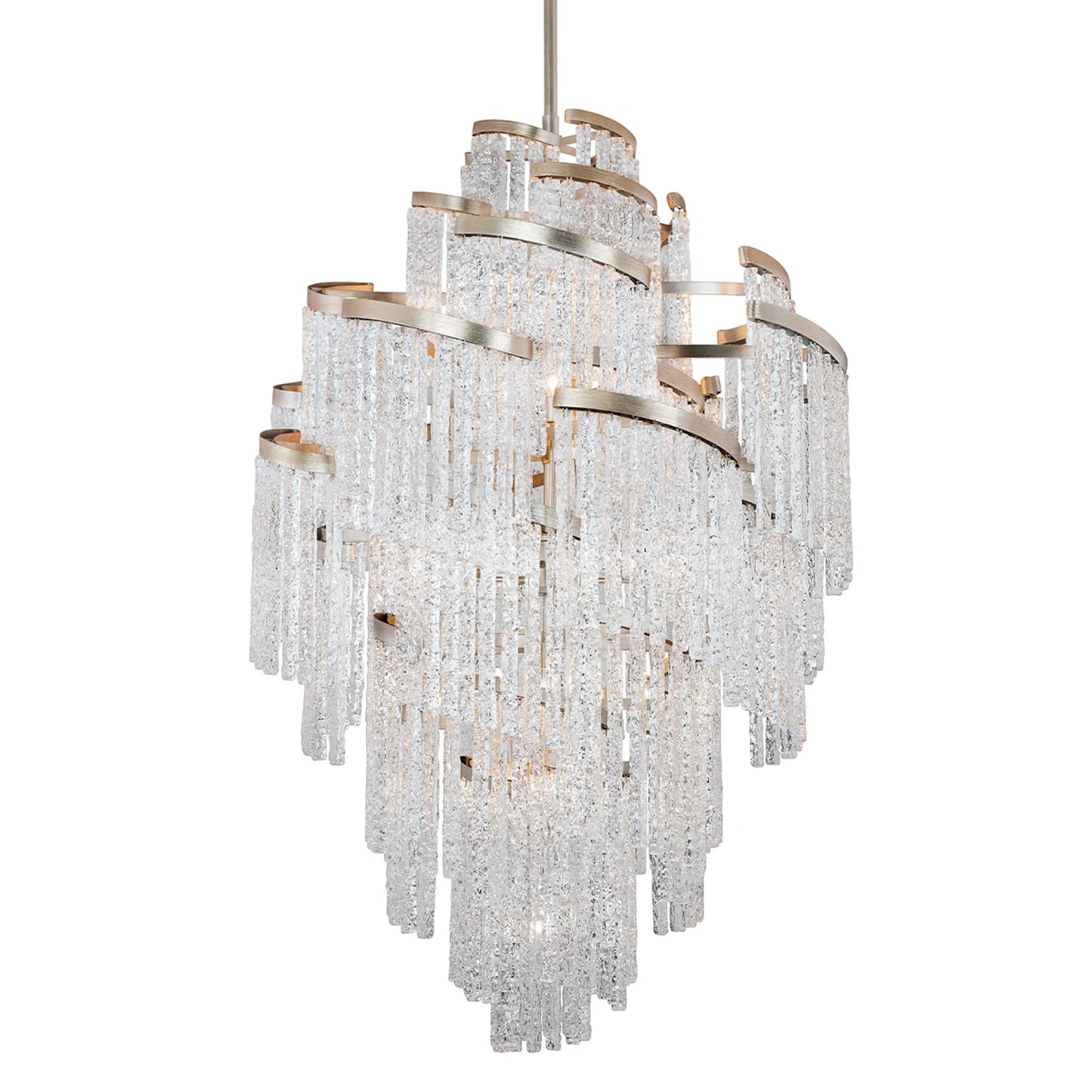 002 SR-914758 | Additional Silo | Mont Blanc 25 Light Chandelier by Corbett in modern silver leaf. Made from hand crafted iron in a modern style.
