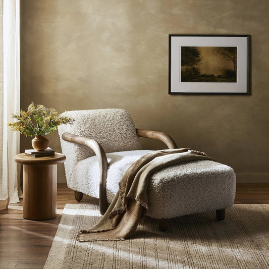 Aniston Chaise by Four Hands in andes natural, distressed natural. Made from 100% polyester, solid parawood in a modern style.
