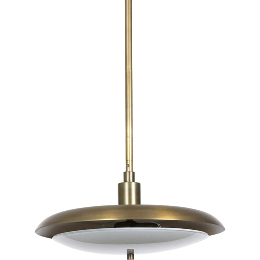 Huston Pendant by Four Hands in aged brass iron, milk glass. Made from iron, glass in a traditional style.