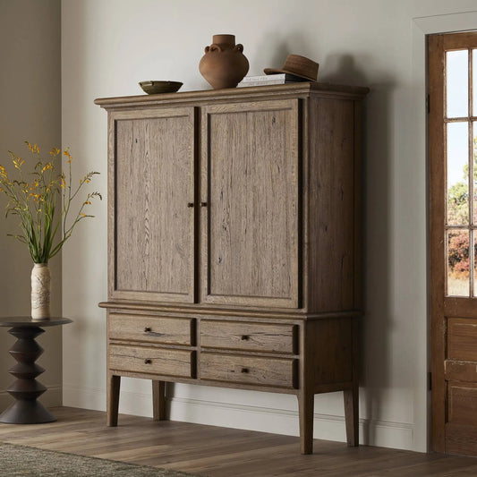 Whitman Cabinet by Four Hands in worn oak, worn oak veneer. Made from solid oak, thick oak veneer in a unique style.