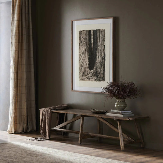 Elio Accent Bench by Four Hands in burnt bleached oak. Made from solid oak in a unique style.