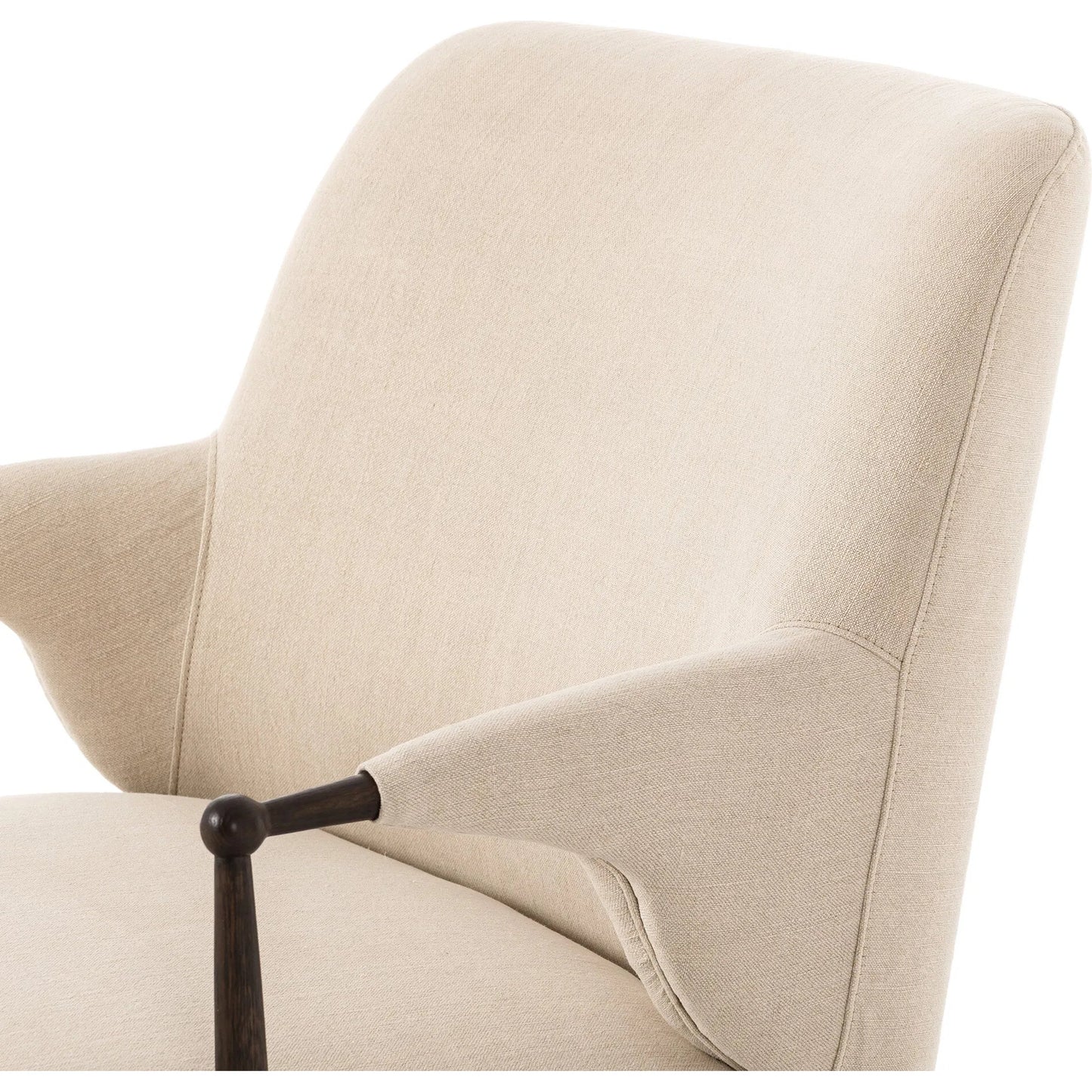 006 SI-2449369 | Closeup | Brently Chaise by Four Hands in broadway dune, burnt oak. Made from 100% flax/linen, solid oak in a unique style.