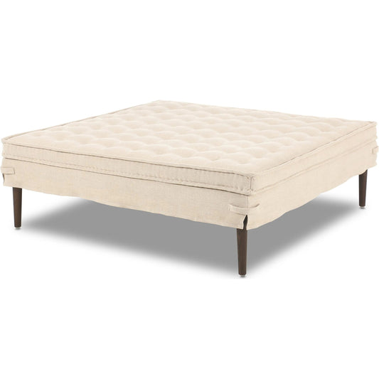 001 SI-2449387 | Primary Silo | Cole Large Ottoman by Four Hands in broadway dune, terra brown ash. Made from 100% flax/linen, solid ash in a transitional style.