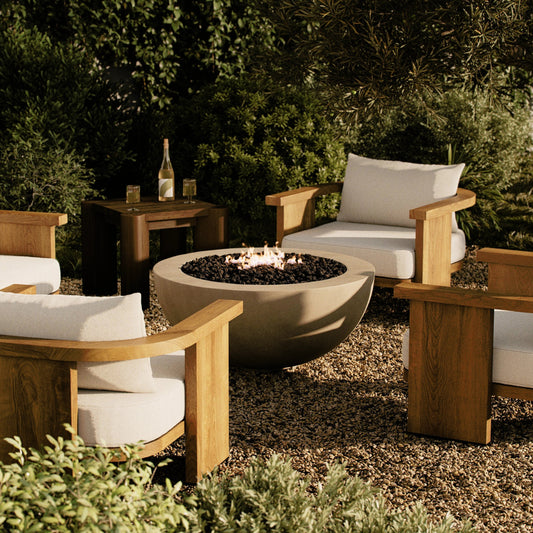 Bronson Outdoor Fire Table by Four Hands. Made from concrete in a modern style.