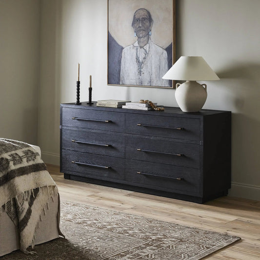 Adolfo 6 Drawer Dresser by Four Hands in modern black ash, modern black ash solid. Made from ash veneer, solid ash in a modern style.