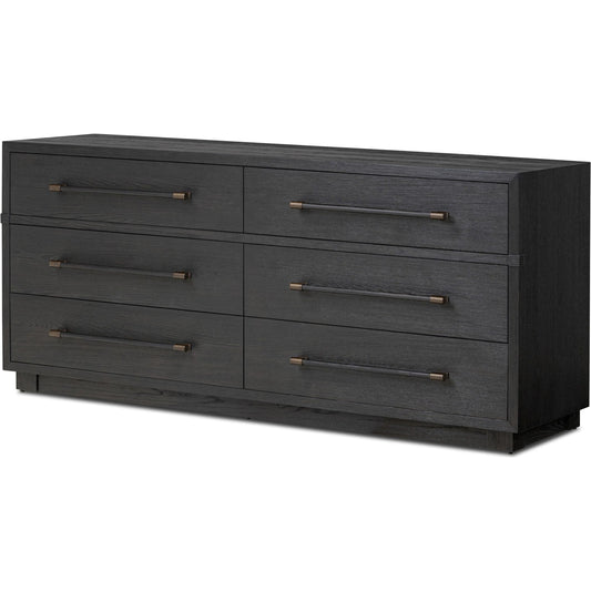 Adolfo 6 Drawer Dresser by Four Hands in modern black ash, modern black ash solid. Made from ash veneer, solid ash in a modern style.