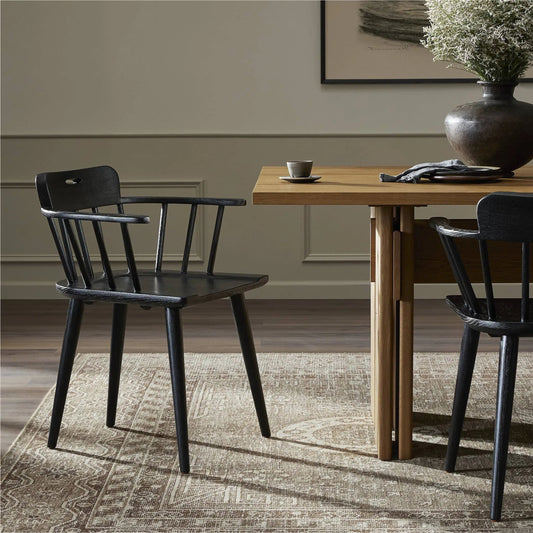 Thalia Dining Chair by Four Hands in black oak. Made from solid oak in a transitional style.