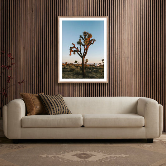 Camp Sunrise/Joshua Tree by Wesley and Emma Teague by Four Hands in rustic 2.5 walnut, clear acrylic glazing. Made from rustic 2.5 walnut, photo paper in a coastal style.