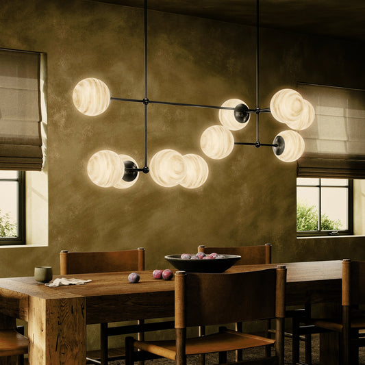 Armstrong Linear Chandelier by Four Hands. Made from brass, thermoplastic, glass in a modern style.