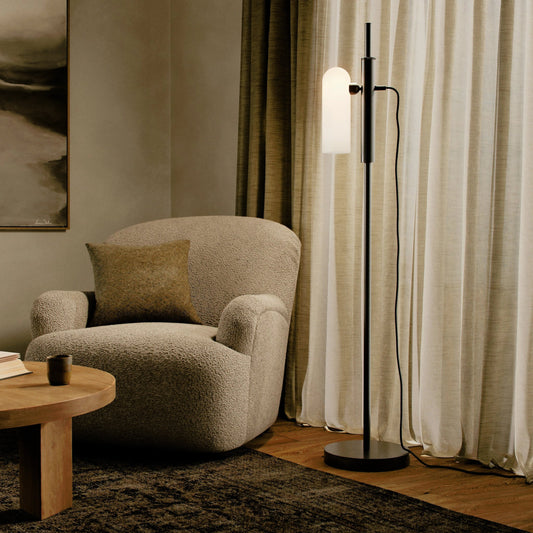 Odyssey 1 Floor Lamp by Four Hands. Made from brass, glass in a modern style.