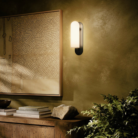 Odyssey Sconce by Four Hands. Made from brass, glass, thermoplastic in a modern style.