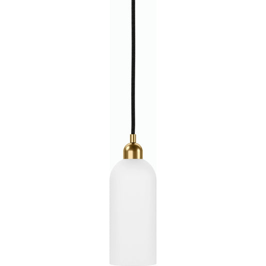 001 SI-2158355 | Primary Silo | Odyssey Single Pendant by Four Hands in opal matte glass, black cord, burnished brass and opal matte glass. Made from glass, thermoplastic, brass in a modern style.