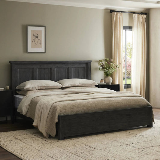Irish Coast Box Bed With Low Footboard by Four Hands in washed grey. Made from solid mixed reclaimed wood in a unique style.