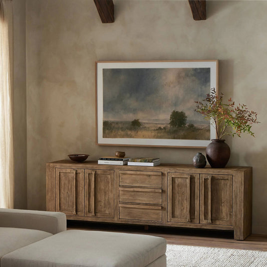 Blue Splendor by Aileen Fitzgerald by Four Hands. Made from vertical grain white oak, raw canvas, polar white mat in a modern style.