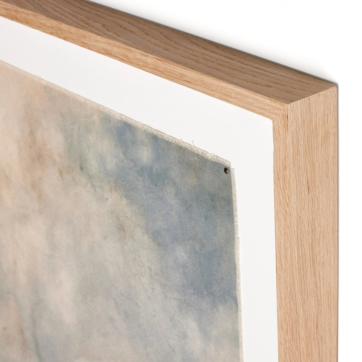 004 SI-2137067 | Closeup | Blue Splendor by Aileen Fitzgerald by Four Hands in vertical grain white oak. Made from vertical grain 2.5 white oak, fredrix 558 raw canvas in a modern style.