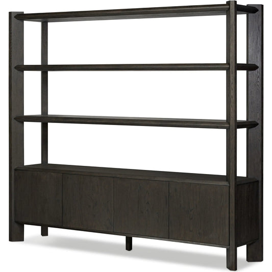 001 SI-2519256 | Primary Silo | Orwin Wide Bookshelf by Four Hands in worn oak, worn oak veneer. Made from solid oak, oak veneer in a transitional style.