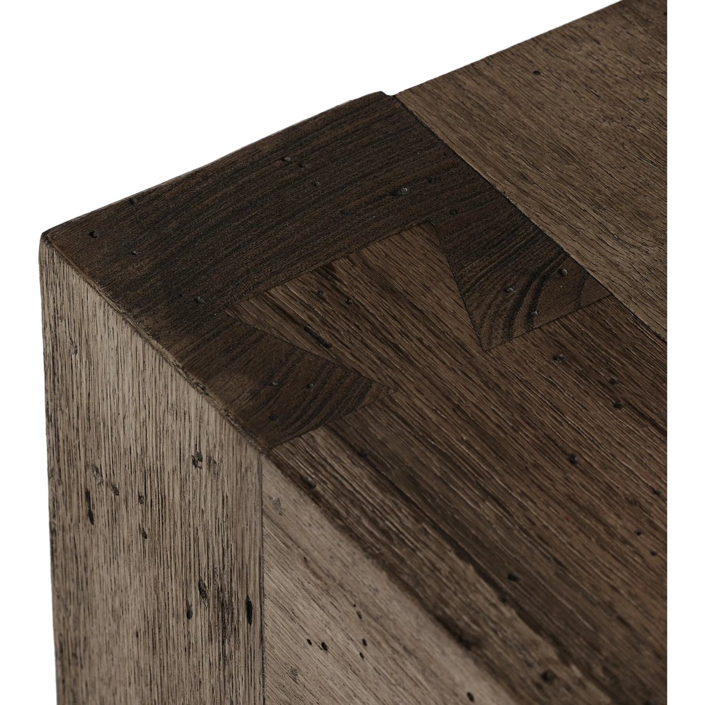 012 SI-2257155 | Closeup | Abaso End Table by Four Hands. Made from thick oak veneer, engineered hardwood in a rustic style.