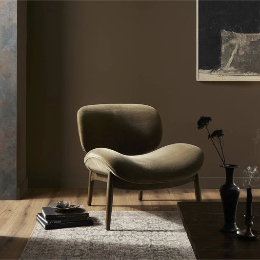 Celine Chair by Four Hands in monte olive, sienna brown. Made from 50% viscose, 50% wool, solid oak in a eclectic & global style.