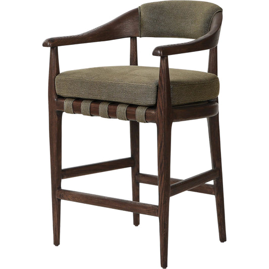 009 SI-2519140 | Primary Silo | Dane Counter Stool by Four Hands in broadway olive, terra brown oak. Made from 100% flax/linen, solid oak in a traditional style.