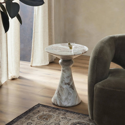 Connie End Table by Four Hands in sawar marble. Made from solid marble in a modern style.