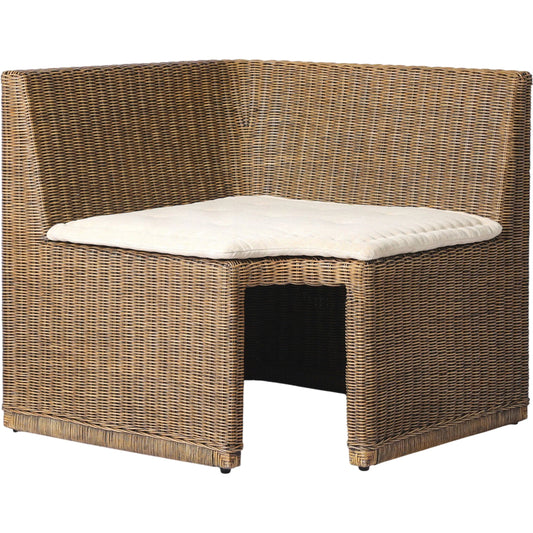 012 SI-2513321 | Primary Silo | Senna Woven Corner Piece by Four Hands in broadway dune, natural brown rattan. Made from 100% flax/linen, rattan in a rustic style.