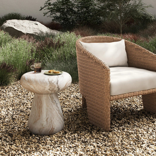 Pablo Outdoor End Table by Four Hands in sawar marble. Made from solid marble in a modern style.