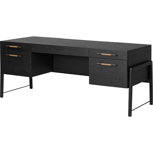 015 SI-2519284 | Primary Silo | Rosedale Executive Desk by Four Hands in ebony oak veneer, chaps sand. Made from oak veneer, top grain leather, solid oak in a modern style.