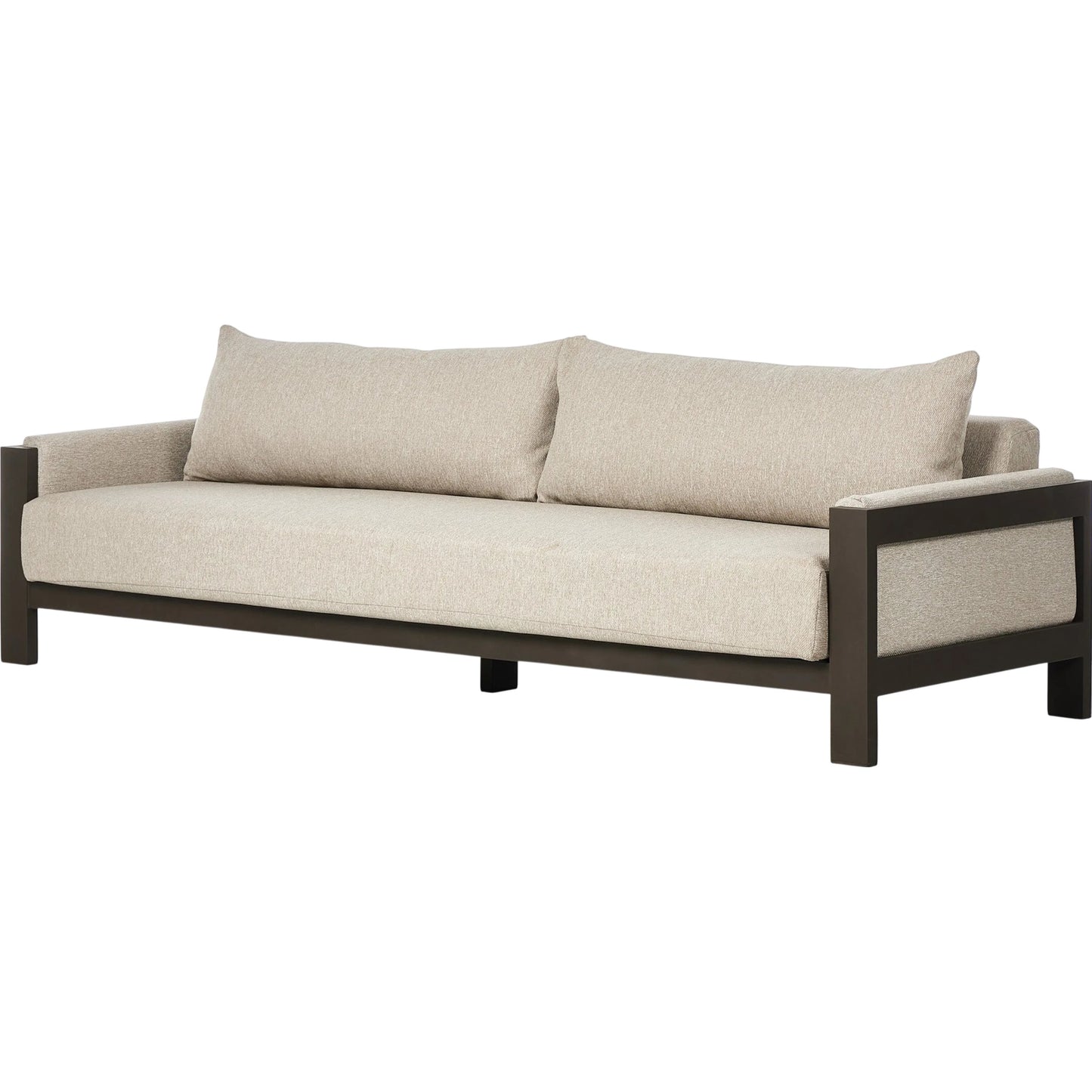 001 SI-2320015 | Primary Silo | Chapman Outdoor Metal Sofa-106" by Four Hands in concha fog, bronze. Made from 100% olefin, aluminum in a transitional style.