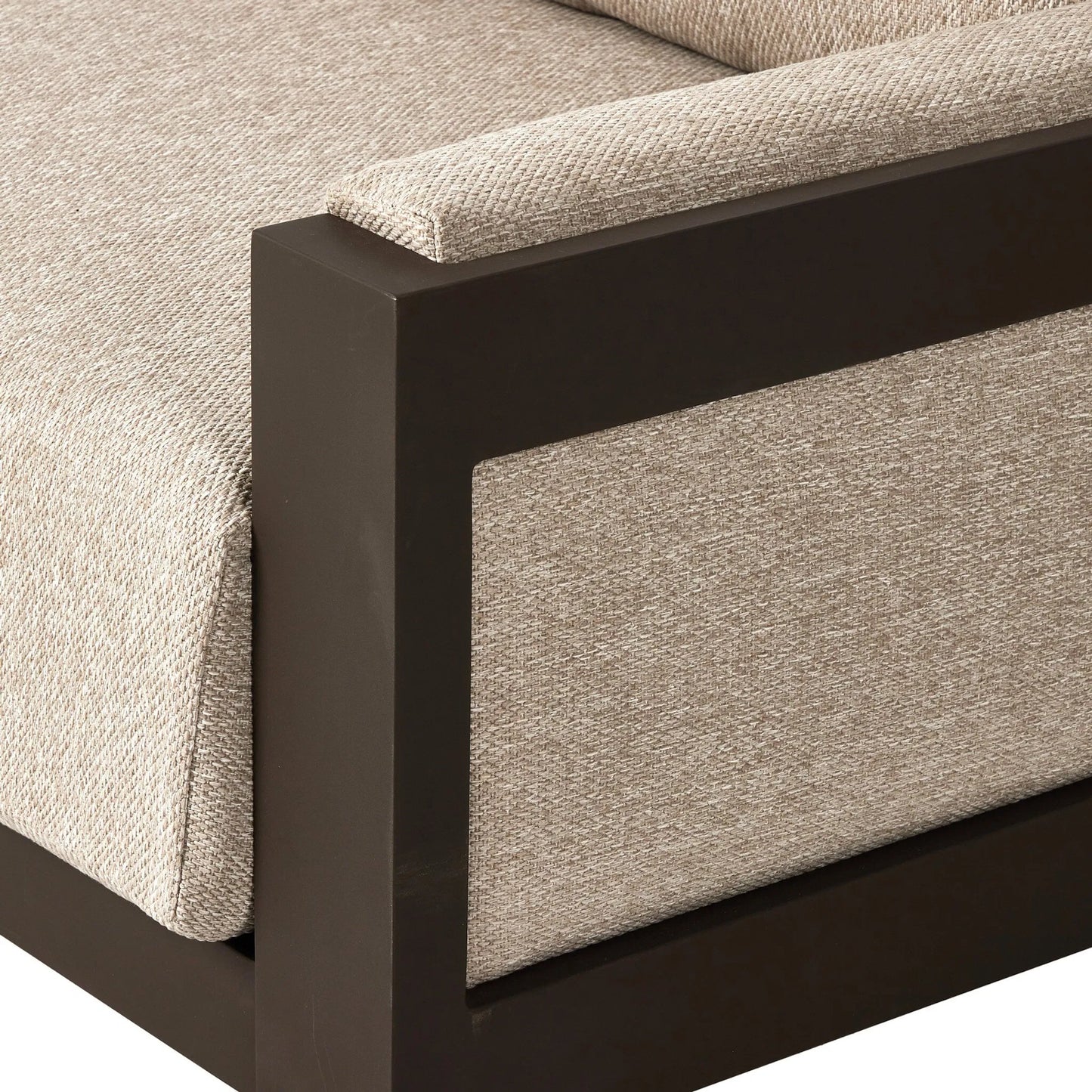 007 SI-2320014 | Closeup | Chapman Outdoor Metal Chair by Four Hands in concha fog, bronze. Made from 100% olefin, aluminum in a transitional style.