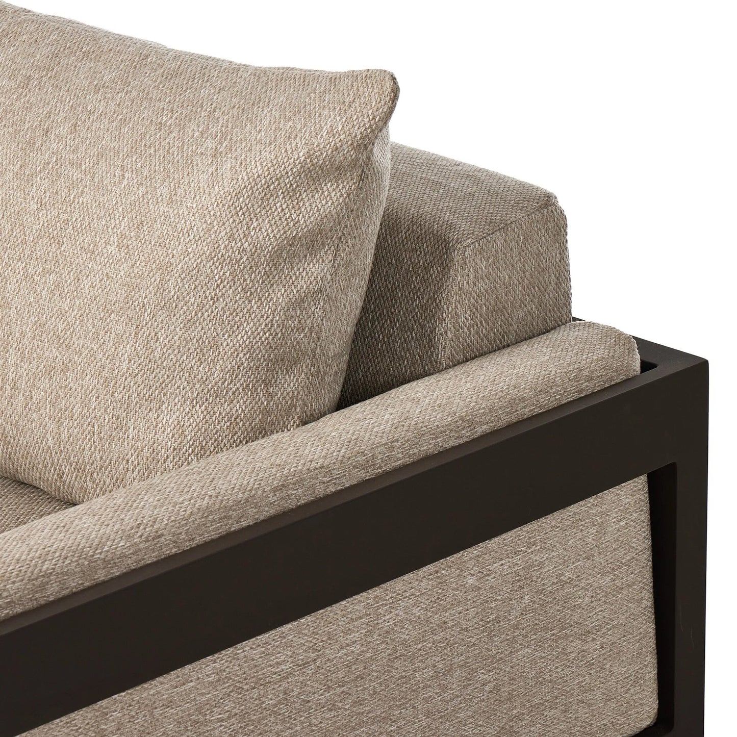 009 SI-2320014 | Closeup | Chapman Outdoor Metal Chair by Four Hands in concha fog, bronze. Made from 100% olefin, aluminum in a transitional style.