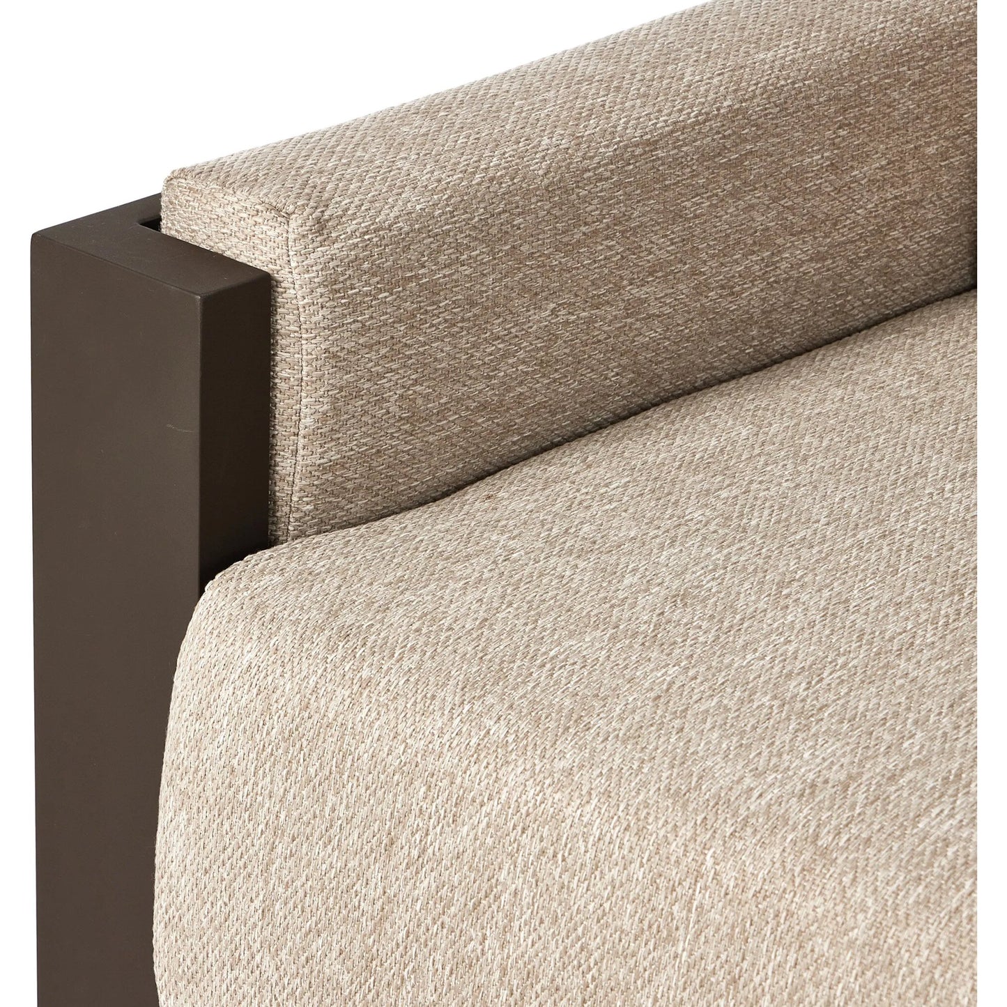 010 SI-2320014 | Closeup | Chapman Outdoor Metal Chair by Four Hands in concha fog, bronze. Made from 100% olefin, aluminum in a transitional style.