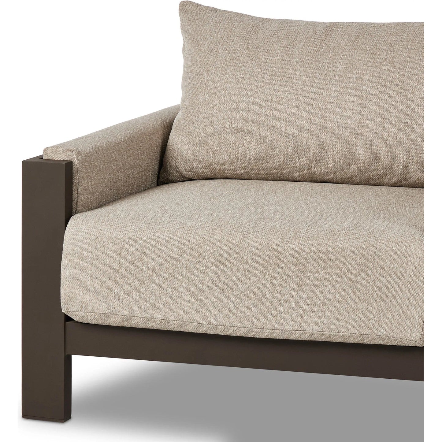 012 SI-2320014 | Closeup | Chapman Outdoor Metal Chair by Four Hands in concha fog, bronze. Made from 100% olefin, aluminum in a transitional style.