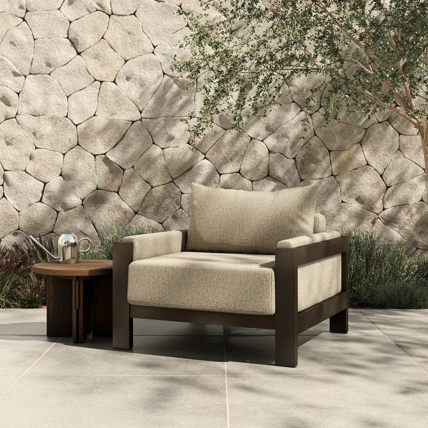 013 SI-2320014 | Lifestyle | Chapman Outdoor Metal Chair by Four Hands in concha fog, bronze. Made from 100% olefin, aluminum in a transitional style.