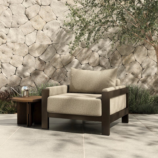 Chapman Outdoor Metal Chair by Four Hands in concha fog, bronze. Made from 100% olefin, aluminum in a transitional style.