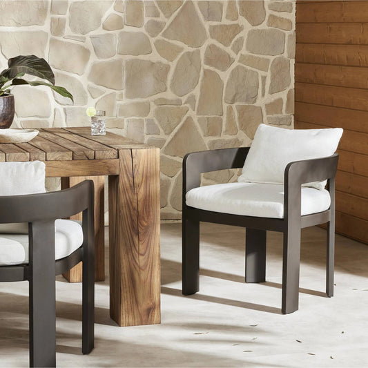 Jackson Outdoor Metal Dining Chair by Four Hands in alessi linen, bronze. Made from 100% polypropylene, aluminum in a modern style.
