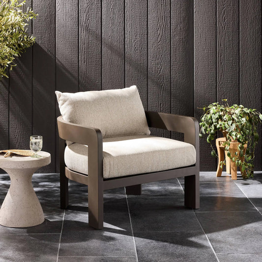 Jackson Outdoor Metal Chair by Four Hands in concha fog, bronze. Made from 100% olefin, aluminum in a unique style.