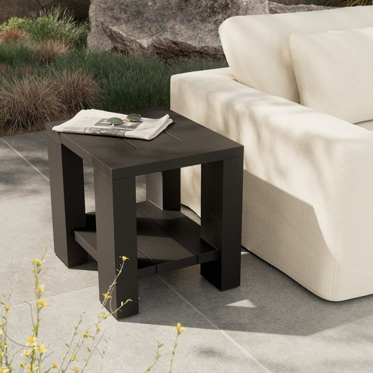 Roca Outdoor Metal End Table by Four Hands in bronze. Made from aluminum in a unique style.