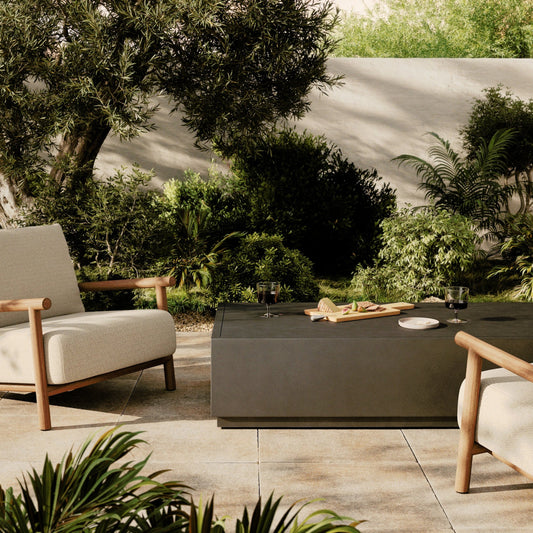 Messo Outdoor Metal Coffee Table by Four Hands in bronze. Made from aluminum in a modern style.
